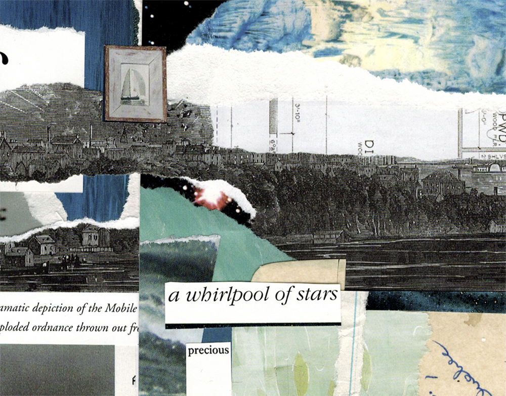 A whirlwind of stars hand cut collage art created by Vancouver artist seth macbeth 