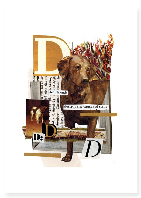 The Letter D hand cut collage art created by Vancouver artist seth macbeth 