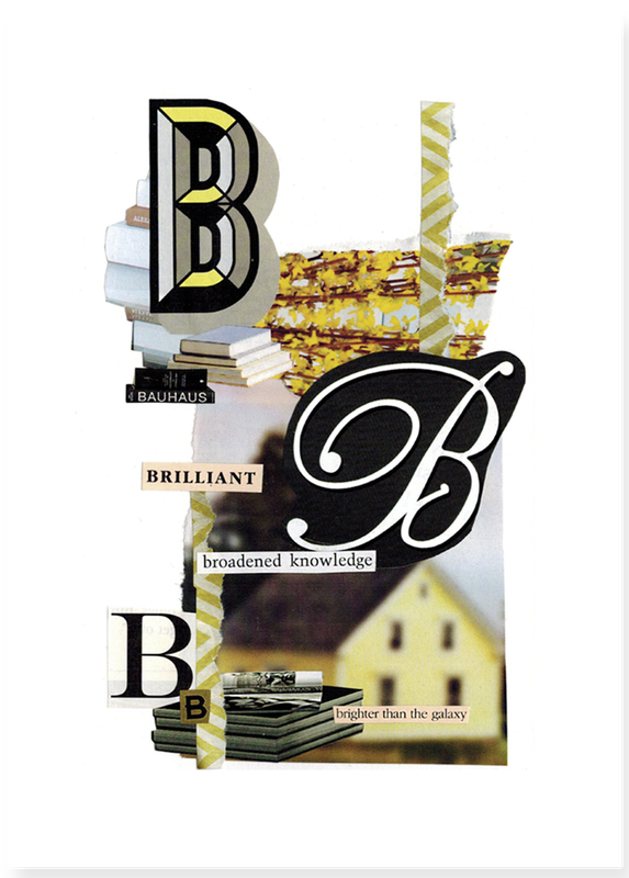 The letter B alphabet hand cut collage art created by Vancouver artist seth macbeth 