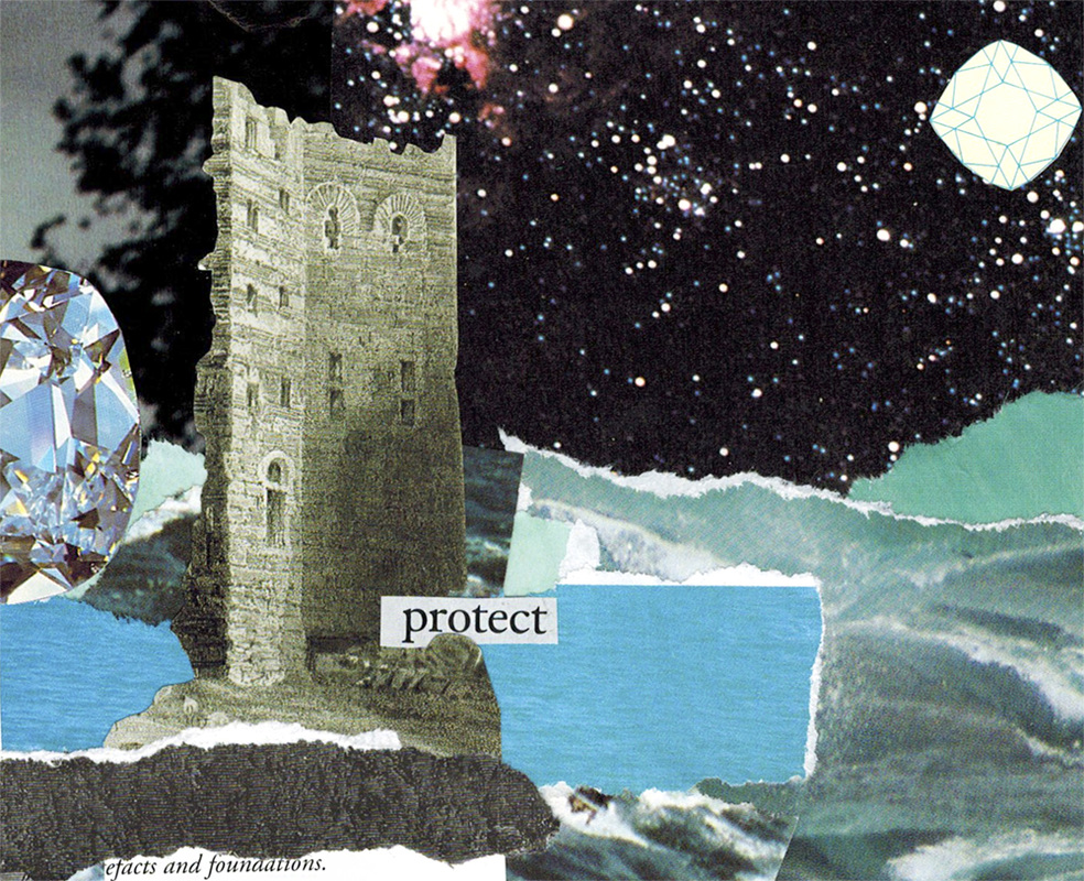 Protect hand cut collage art created by Vancouver artist seth macbeth 